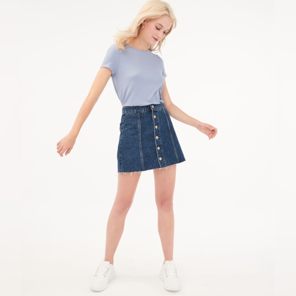 AEROPOSTALE Real Denim High-Rise Button-Front Cotton Jean Mini Skirt Size 8 NWT